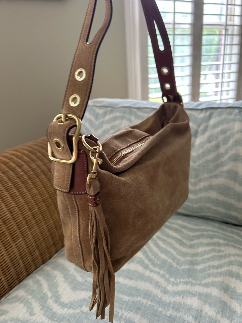 Coach Suede Hobo Bag in Tan with Gold Hardware - Picture 9 of 12